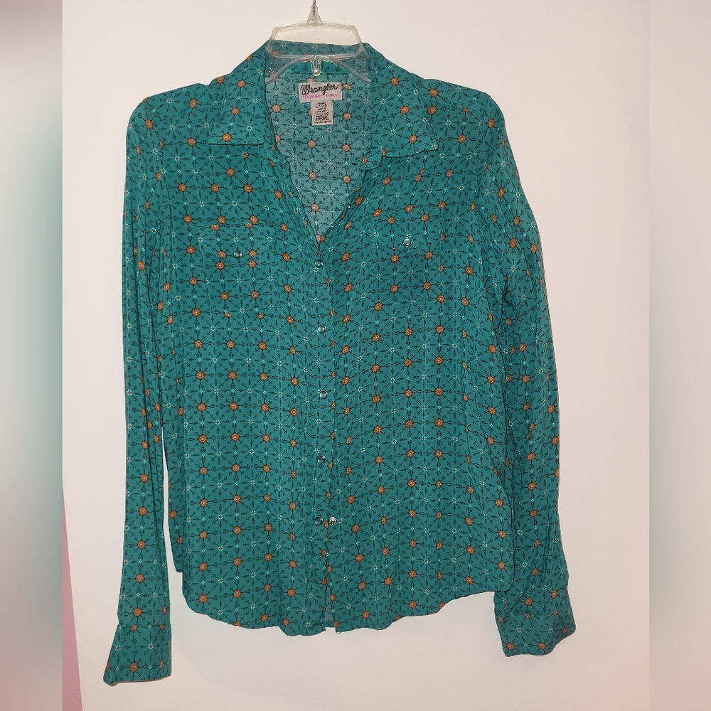Wrangler Turquoise and Orange Geometric Shirt